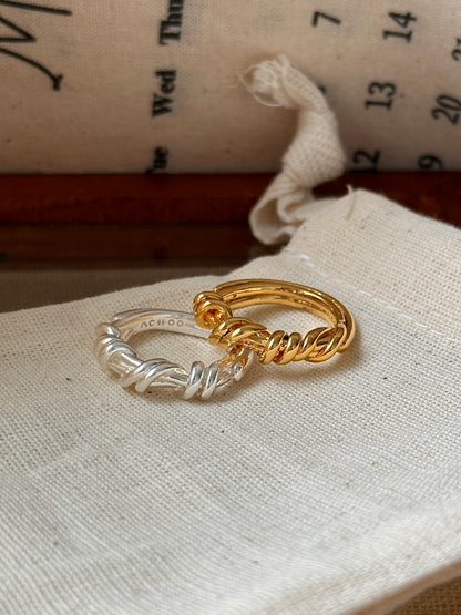 S925 Silver / Gold Plated Gordian Knot Casual Twisted Ring