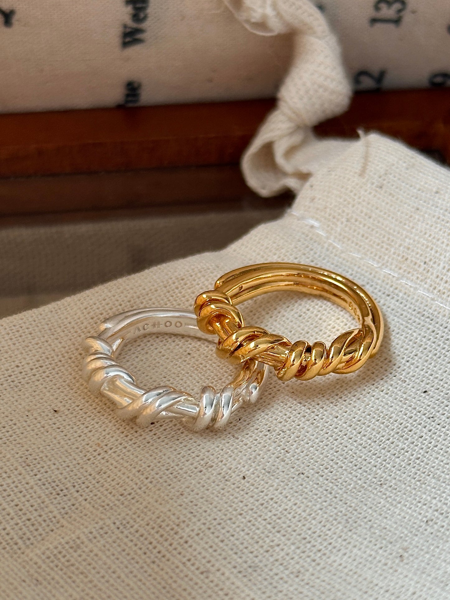 S925 Silver / Gold Plated Gordian Knot Casual Twisted Ring