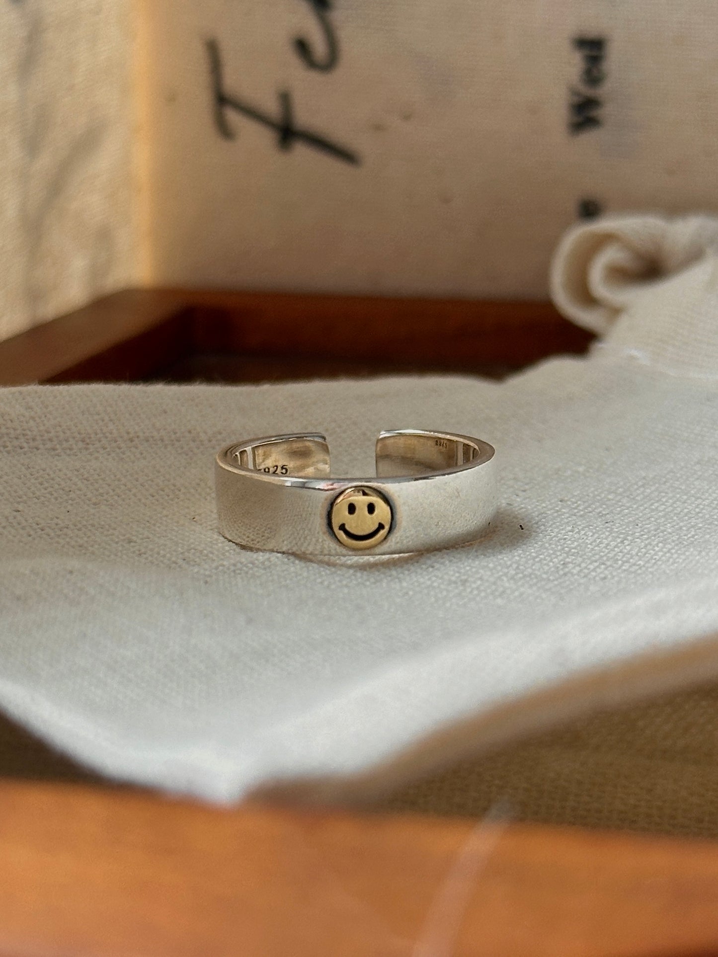 S925 Silver Minimalist Smile Face Adjustable Ring